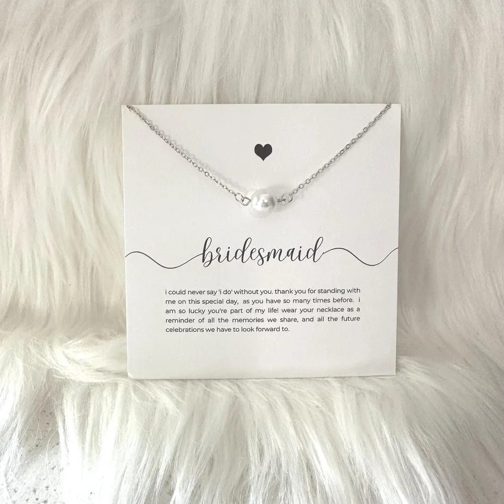 Handmade Dainty Faux Pearl Bridesmaid Necklace Wedding Gift Silver Gold Tone